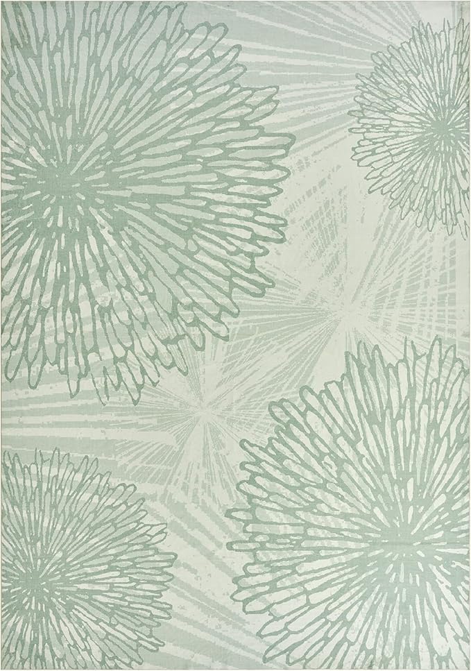 WITSHOCK 5x7 Washable Rug for Living Room,Modern Floral Distress Print Pattern Area Rugs,Stain Resistant with Non Slip Backing Carpet for Dining Room,Bedroom & Home Decor,Green/Light Green