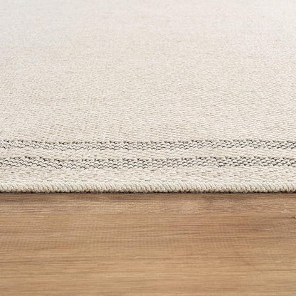 Easy Jute Rugs 5x7 Bordered Bone Color Living Room Indoor Outdoor Area Rug for Patio and Kitchen Rug High Traffic Washable Easy to Clean Solid Boho Woven Design Outside Carpet (5 x 7)