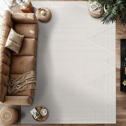 Modern Micro Loop Indoor Area Rugs for Living Room Bedroom Kitchen Geometric Triangle White 5x7 Luxury Durable Low and High Pile Non-Shedding Stain Resistant Soft Area Carpet 5 x 7