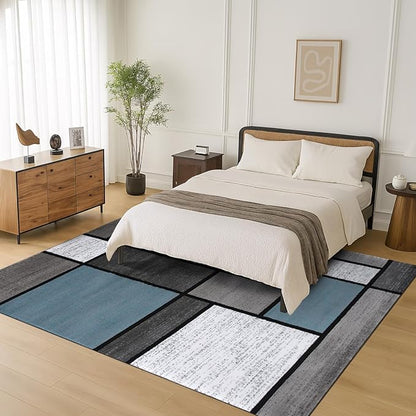 Rugshop Contemporary Modern Boxes for Home Office,Living Room,Bedroom,Kitchen Non Shedding Area Rug 6' 6" X 9' Blue/Gray