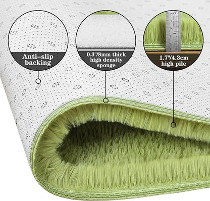 duduta Green Soft Fluffy Rug 5x8 ft, Shag Fuzzy Plush Rectangle Carpet for Bedroom Nursery Living Room Home Decor