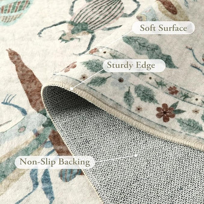 Lahome Insect Print Washable Area Rugs 5x7, Soft Rugs for Living Room Ultra-Thin Non-Shedding Modern Bedroom Rug, Stain Resistant Throw Rug Large Carpet for Dining Room Kids Nursery(5'x7',Beige)