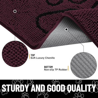 Smiry Dog Door Mat for Muddy Paws, Absorbent Dirt Trapper Non Slip Quick Dry Washable Chenille Mat for Mud Dogs, Entry Rug for Indoor and Outdoor (30x20 Inches, Russet and Black)
