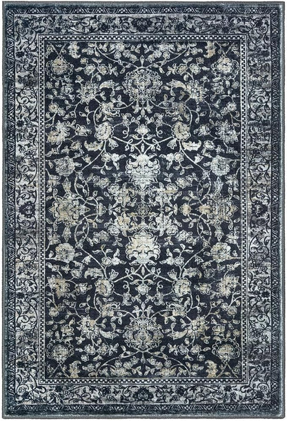 KILOCOCO Area Rug 6x9 Living Room Rug Washable Printed Vintage Floral Non Slip Soft Rubber Backed Indoor Bedroom Rugs for Laundry Room Kitchen Playroom Moroccan Area Rugs, Navy/Charcoal