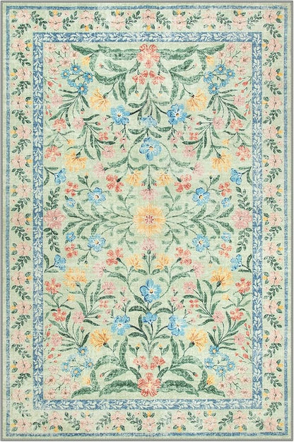 Lahome Sage Green 6x9 Bedroom Rugs, Boho Washable Rugs for Living Room, Soft Wool Carpet for Nursery, Vintage Low Pile Carpet for Kids Playroom Girls, Tea Green
