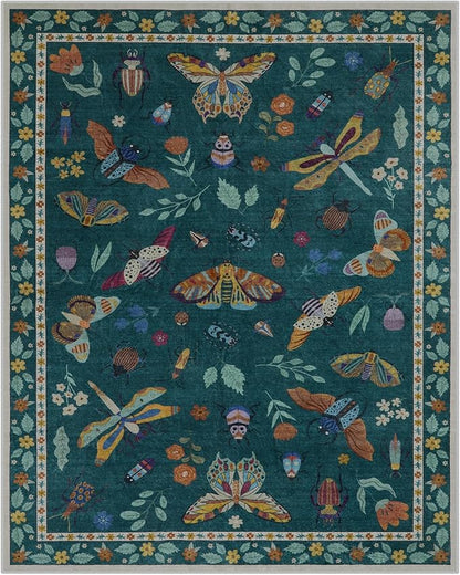 Lahome Insect Washable Rugs 8x10, Soft 8x10 Area Rugs for Living Room, Non Slip Bedroom Rug Under Bed Ultra-Thin Large Carpet for Dining Room Office Playroom(8'x10',Dark Green)