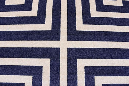 Unique Loom Athens Collection Classic Geometric Modern Border Design Area Rug (8' 0 x 11' 4 Rectangular, Navy Blue/ Beige)
