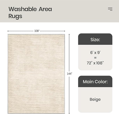 Valenrug Washable Rugs 6x9 - Non Slip 6x9 Area Rugs for Living Room, Stain Resistant Area Rugs for Bedroom, Foldable Machine Washable Area Rug(6'x9', Beige)