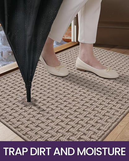 DEXI Front Entryway Door Mat Non Slip 24x36, Washable Entry Way Mats Inside Entrance Low Profile, Welcome Doormat Dirt Trapper for House Floor Home Porter Hall Backdoor Area, Light Taupe
