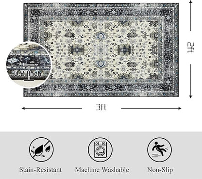 Area Rug Non Slip Machine Washable Ultra Soft Living Room/Bedroom/Kitchen/Outdoor/Classroom White Gray, 2'×3'