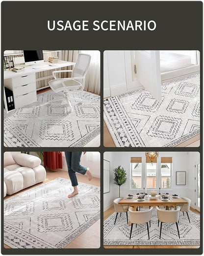 ILANGO Area Rugs 9'x12' for Living Room Machine Washable Grey Area Rugs Modern Dedroom with Rubber Backing Non Slip Carpet for Farmhouse Dining Room, Ultra-Thin, Foldable, Easy Clean
