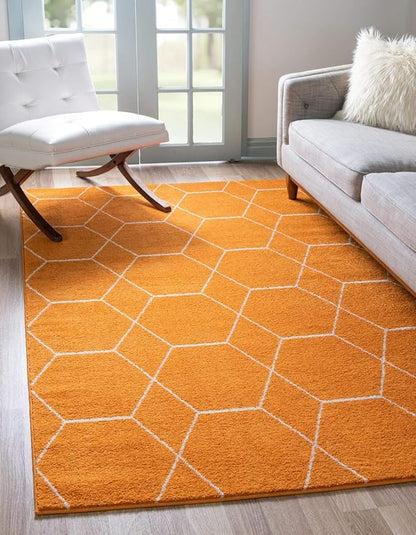 Unique Loom Trellis Frieze Collection Area Rug - Geometric (9' x 12' 2", Orange/ Ivory)