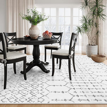 Lahome Moroccan Machine Washable Rugs - 6x9 Rug for Living Room Non-Slip Large Area Rug Lightweight Throw Non-Shed Dining Room Rug, Geometric Print White Soft Floor Carpet for Bedroom Classroom Office