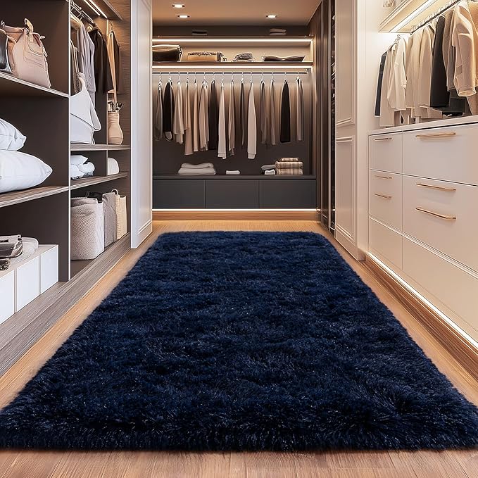 Fluffy Area Rugs for Living Room, Soft Shaggy Carpets for Living Room, Upgrade Anti-Slip Fuzzy Rugs for Kids' Room, Perfect Decor for Modern Home Navy Blue 2x6 Feet