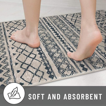 KUTA Boho Kitchen Rug 2x5 Light Brown Black Moroccan Washable Runner Rug Non-Slip Vintage Hallway Runners Ultra Soft Distressed Geometric Floor Carpet for Bedroom Laundry Living Room
