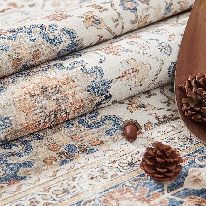 jinchan Area Rug 6x9 Washable Living Room Rug Vintage Distressed Orange Multi Floral Floor Cover Indoor Mat Retro Carpet Bedroom Office Kitchen Farmhouse