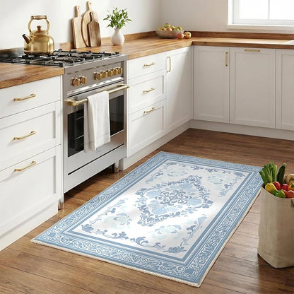 SOULFUL Medium Pile 2x3 Entryway Rug - Soft Foot Feel Small Area Rug - Mist Blue Boho Floral - Washable Non-Slip - Perfect for Hallway Kitchen Bedroom Bathroom Indoor Entrance