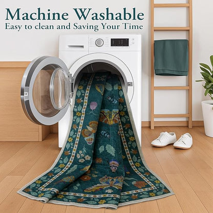 Lahome Insect Washable Round Area Rug, Soft Round Rugs 6ft Ultra-Thin Non-Slip, Boho Large Circle Carpet for Bedroom Living Room Kitchen Nursery, Dark Green