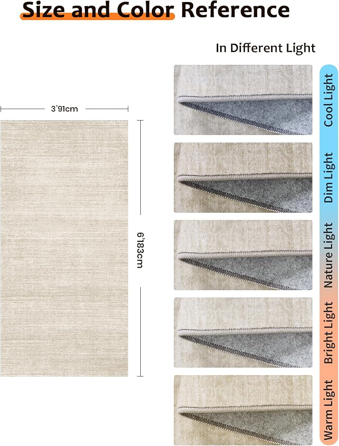 Art&Tuft Non-Slip Runner Rug - 3x6 Runner Rug Washable Low-Pile Rugs Runners, Soft Distressed Carpet Runner for Bedroom Bathroom Kitchen Laundry Living Room, Beige