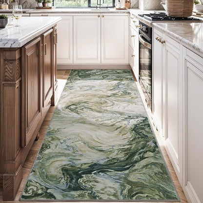 2x8 Runner Rug for Hallways Kitchen Modern Abstract Washable Runner Rug Soft Non Slip Marble Carpet Runner for Laundry Entryway Bedroom Bathroom