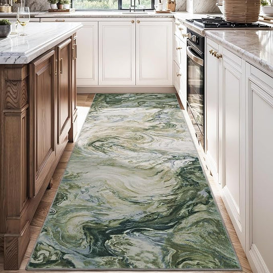 2x8 Runner Rug for Hallways Kitchen Modern Abstract Washable Runner Rug Soft Non Slip Marble Carpet Runner for Laundry Entryway Bedroom Bathroom