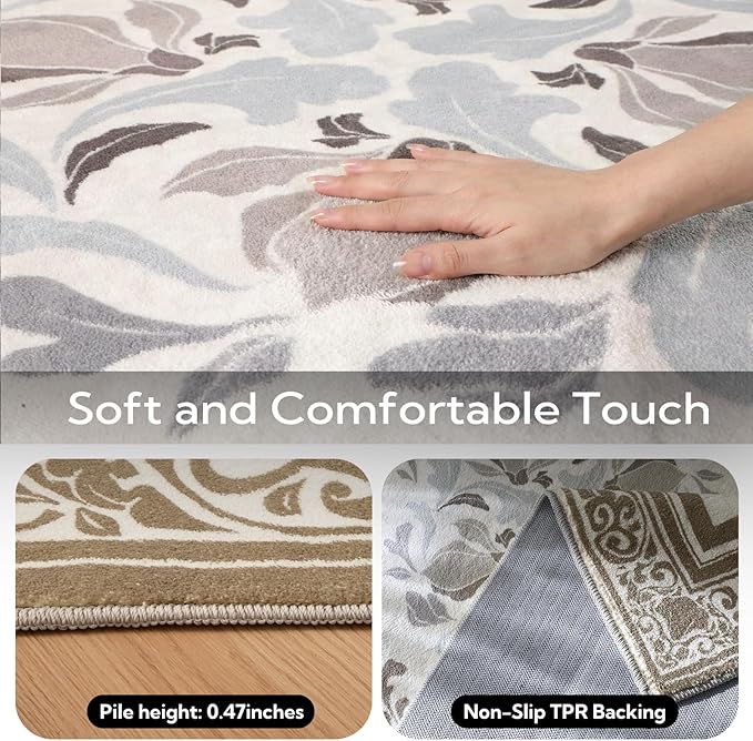 SOULFUL Medium Pile 2x3 Entryway Rug - Cozy Soft Underfoot Small Area Rug - Brown Boho Floral - Washable Non-Slip - Perfect for Hallway Kitchen Bedroom Bathroom Indoor Entrance