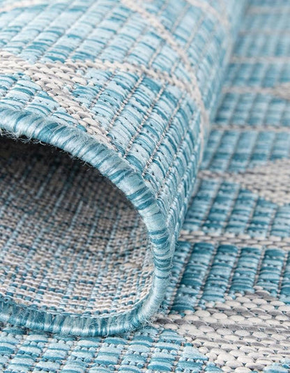 Unique Loom Outdoor Trellis Collection Area Rug - Tribal Trellis (5' 3" x 8' Oval, Aqua/ Ivory)