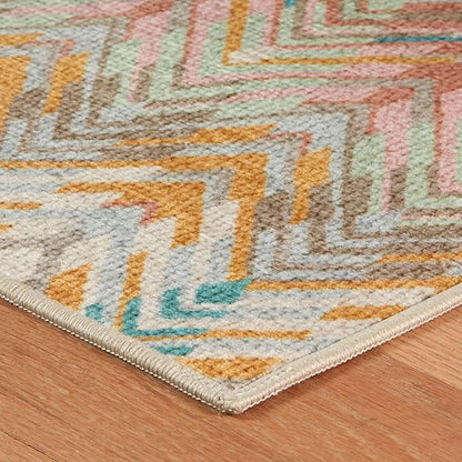 Dash & Albert Seneca Stone Machine Washable Rug, 5 X 8 Feet, Multi Graphic Pattern