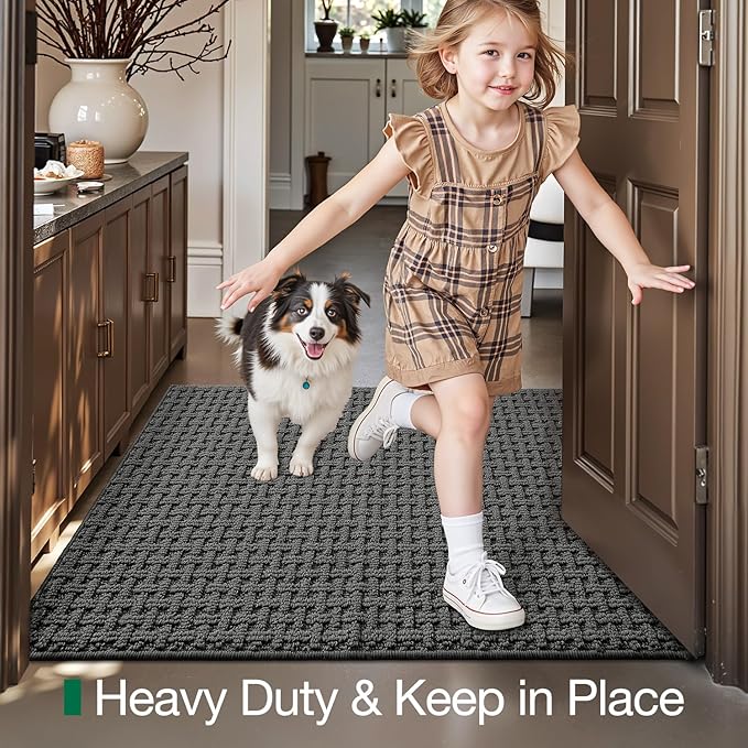 LUMI Washable Door Mat Indoor Entrance 32x48, Dirt Trapper Front Door Mats with Absorbent Interior and Non-Slip Rubber Backing, Entryway Doormat, Grey