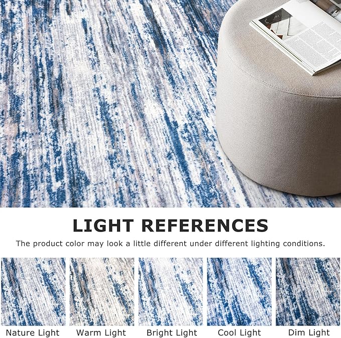 2.6x12 Modern Abstract Runner Rug for Hallways, Navy Blue Gray Neutral Multi Super Soft Hallway Decor Kitchen Rugs with Non-Slip, Non-Shedding Washable Rug for Entryway Bedroom Indoor