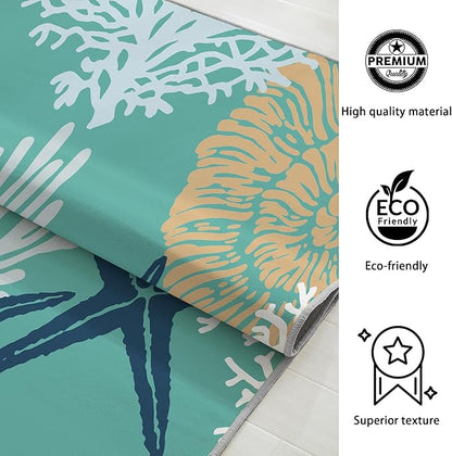 Tritard Coastal Area Rugs Nautical Beach Themed Non-Slip Machine Washable Rugs Modern Floor Carpet for Living Room Bedroom, 5x7, Teal and Turquoise