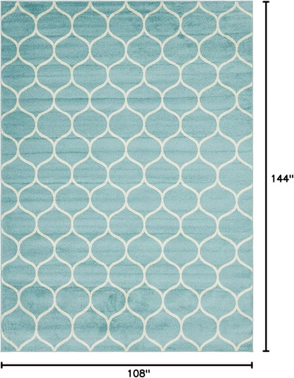 Rugs.com Lattice Frieze Collection Rug – 9' x 12' Light Blue Medium Rug Perfect for Living Rooms, Large Dining Rooms, Open Floorplans