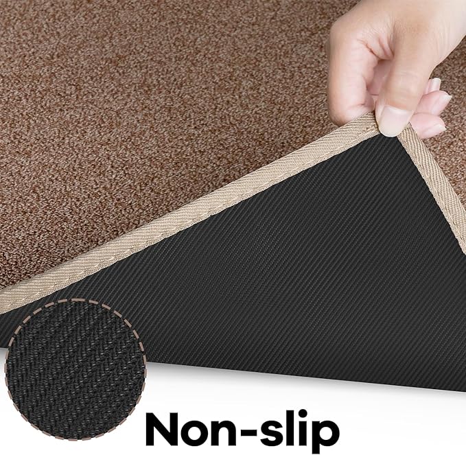Runner Rug with Non Slip Rubber Backing, Washable Soft Floor Carpet for Kitchen, Hallway, Entryway Indoor, Bedroom, Laundry, Low Pile Area Rugs, Solid color with Pointillism style, 2*6 ft BROWN