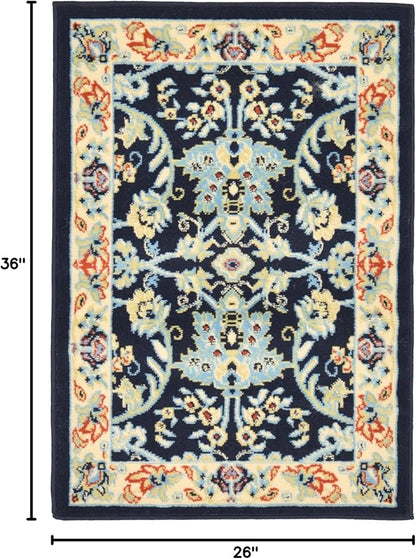 Rugs.com Yasmin Collection Rug – 2' x 3' Navy Blue Medium Rug Perfect for Entryways, Kitchens, Breakfast Nooks, Accent Pieces