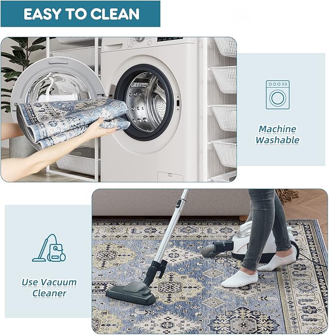 Dripex Vintage Collection Washable Area Rug - 2x3 Door Mat Small Entryway Rug Distressed Non-Slip Low-Pile Floor Carpet for Indoor Front Entrance Kitchen Bathroom Living Room Bedroom