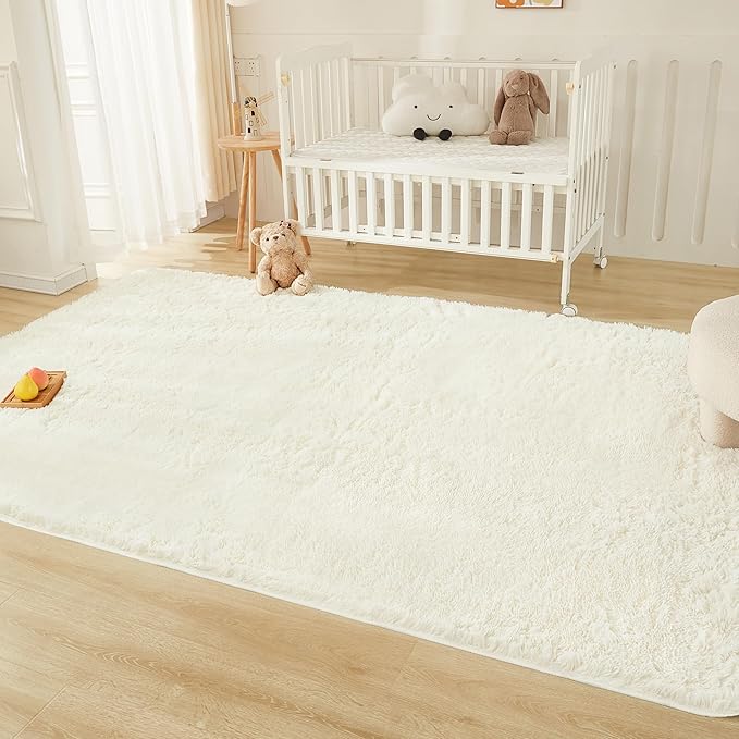 Andency Cream Soft Area Rugs for Living Room Bedroom, 3x5 Non-Slip Fluffy Shag Carpet, Indoor Floor Fuzzy Shaggy Living Room Plush Rug for Kids Dorm Nursery Home Decor Aesthetic