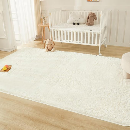 Andency Cream Area Rugs 9x12 for Living Room Home Decor, Large Shaggy Bedroom Carpet, Non-Slip Big Shag Indoor Thick Soft Fluffy Furry Fur Area Rugs for Kids Dorm Nursery Aesthetic