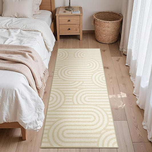 Bavni Washable Runner Rug, Soft Modern Printed Rug Runner, Abstract 2x5 Runners for Hallways, Kitchen, Laundry, Abstract Brown Beige