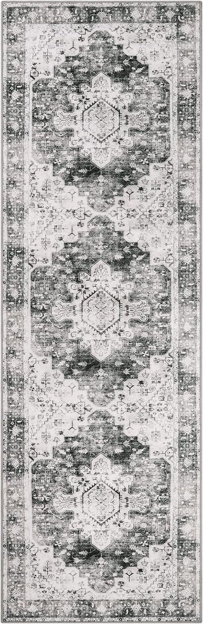 Moynesa Ultra-Thin Washable Runner Rug 2x7 for Hallway Non-Slip, Grey Kitchen Runner Rugs with Rubber Backing, Long Non Shedding Low Pile Bedroom Bedside Carpet for Bathroom Laundry Living Room