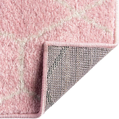 Unique Loom Trellis Frieze Collection Area Rug - Geometric (4' Square, Light Pink/ Ivory)