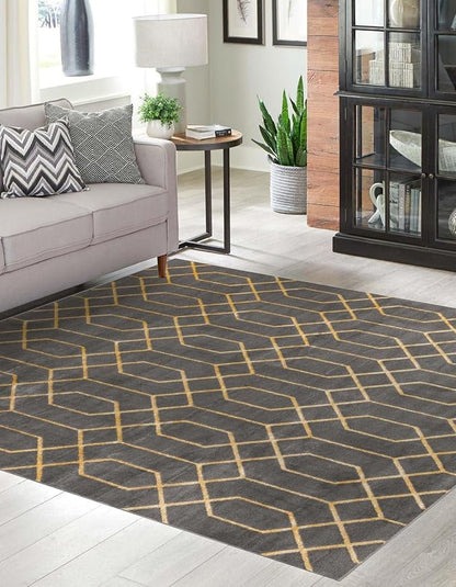 Unique Loom Glam Collection Area Rug - Trellis (7' 10" Square, Gray Gold/ Gold)