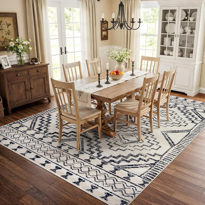 Rugshop Cream and Black Southwestern Tribal Area Rug – Boho Geometric Diamond Pattern Carpet for Living Room, Bedroom, or Entryway – Soft Modern Rustic Floor Décor 7' 10" x 10' Cream