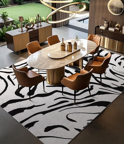 YIHOUSE Modern Rugs 6x9, Washable Black and White Area Rug, Thin Abstract Geometric Minimalist Striped Rug, Black Rugs for Living Room,Bedroom,Kitchen,Dining Room,Office