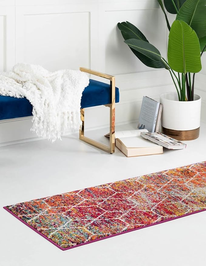 Unique Loom Trellis Frieze Collection Area Rug - Geometric (2' x 8' 8" Runner, Multi/ Ivory)