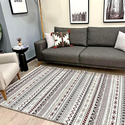Alfa Rich 7x10 Red Burgundy White Gray Washable Area Rugs for Living Room Bedroom Kitchen Cotton Rug
