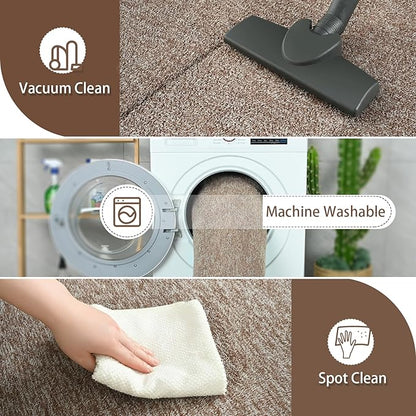 AROGAN Washable 5×7 Living Room Rug, Modern Area Rugs with Soft Memory Foam for Bedroom, Minimalist Non-Slip Indoor Floor Carpet for Dining Room Office Kids Playroom Decor, Matte Brown