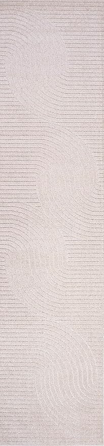 JONATHAN Y Hallie High-Low Curve Ivory/Cream Indoor/Outdoor Runner Rug, 2x10, Minimalist, Pet Friendly, Non-Shedding, Stain Resistant, Hose-Washable for Backyard, Patio, Porch (SCN100B-210)
