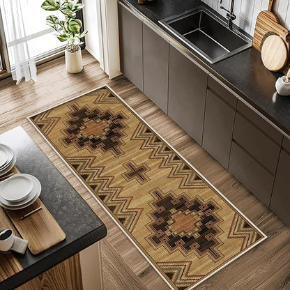 Vintage Geometric Cross Hallway Runner Rug, 4x10ft Entrance Washable Rug, Corridor & Foyer High-Traffic Area Rugs, Durable Non-Slip Mat, Soft Bedroom Rugs, Southwestern Home Decor Carpet