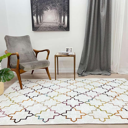 Alfa Rich 7x10 Moroccan White Washable Area Rugs for Living Room Bedroom Kitchen Decor Cotton Rug