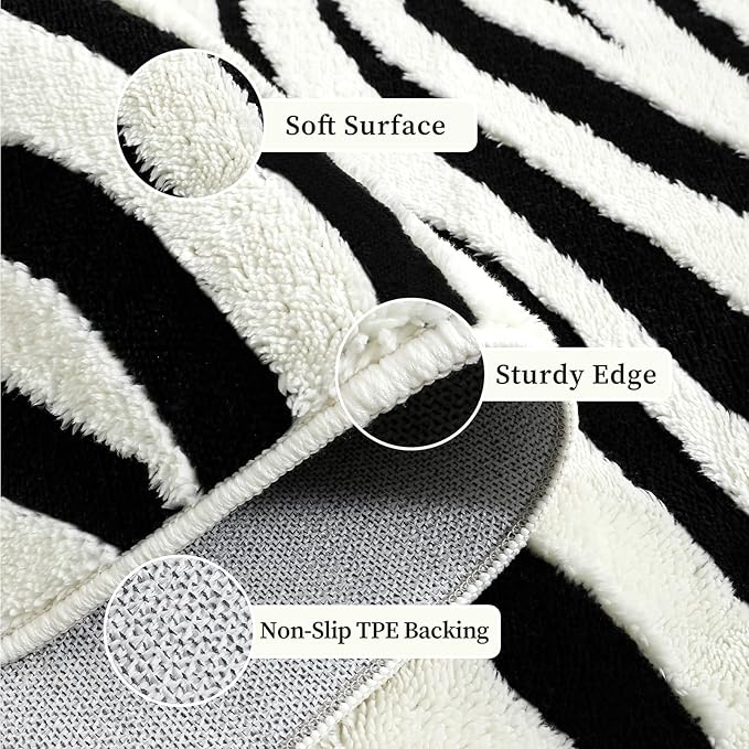 YIHOUSE 5×7 Ft Area Rugs for Living Room: Modern Washable Rug - Abstract Black and Cream White Rug for Bedroom Dining Room Office Playroom Nursery Home Decor - Nonslip Non-Shedding Striped Rugs